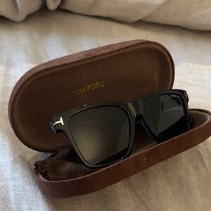 Tom Ford Black Calder Sunglasses with Brown Case